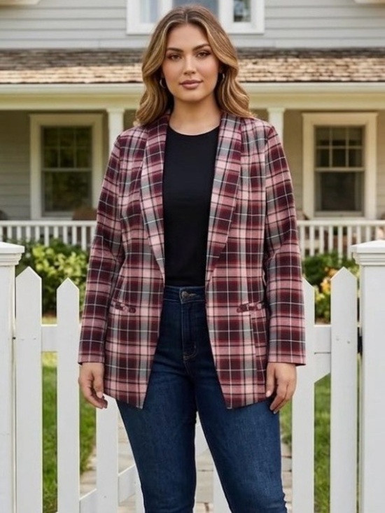 torrid Jackets & Blazers - torrid Pink and Black Plaid Open Blazer Jacket